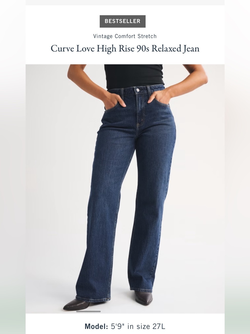 Abercrombie Curve Love High Rise 90s Relaxed Jean - Dark Blue